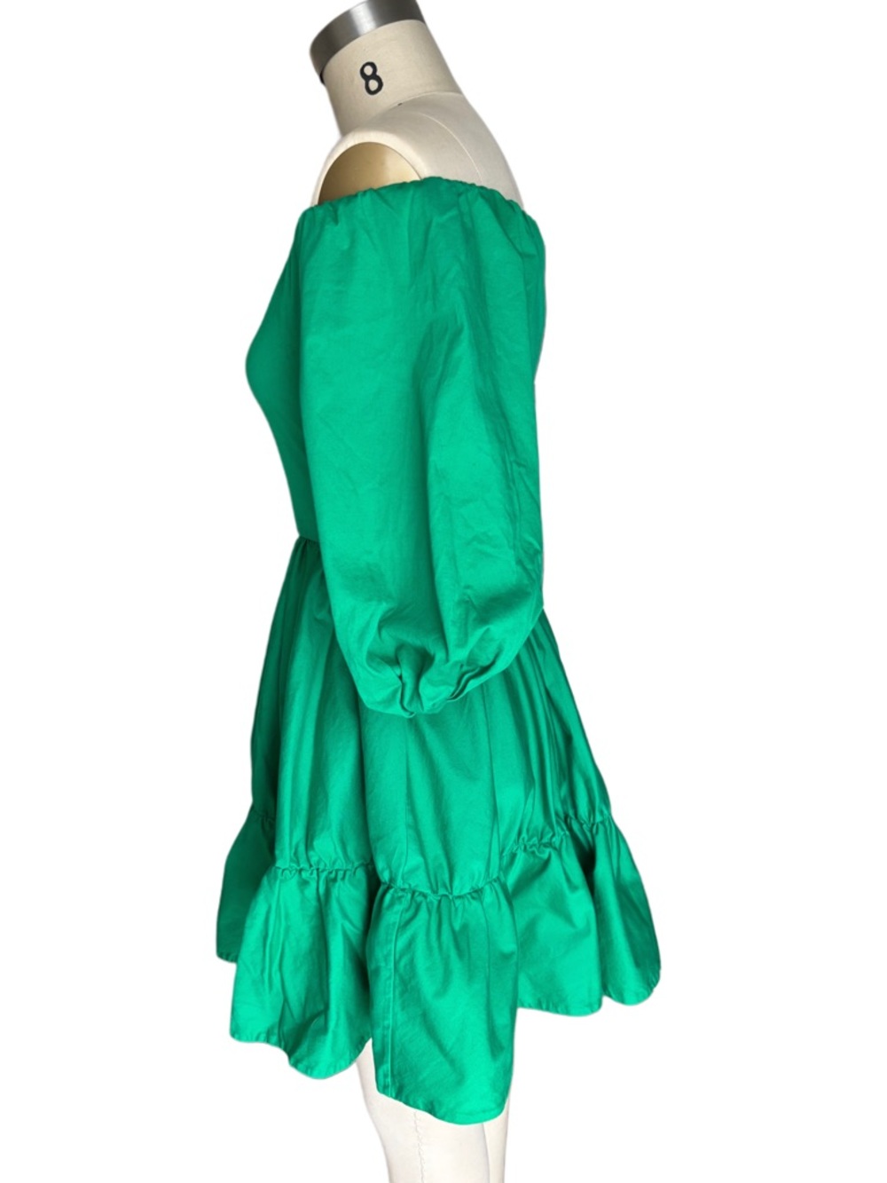 Imperial Off-Shoulder Emerald Green Tiered Mini Dress Made in Italy - Picture 3 of 6
